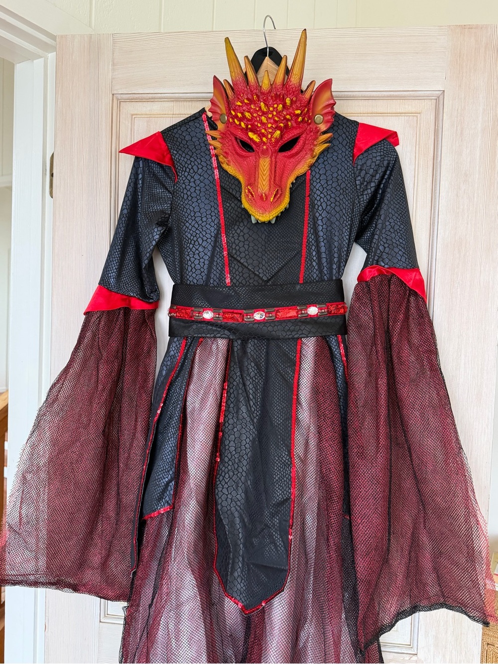 Kids Red and Black Dragon Costume with Mask - 12 Y
